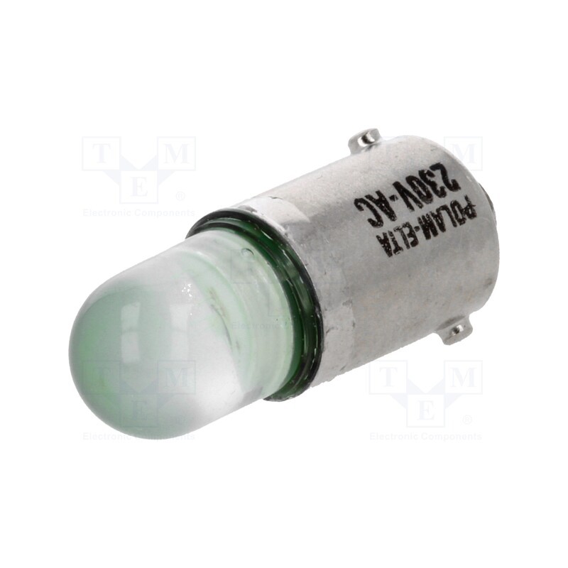 1 pcs x POLAM-ELTA - LG-BA9S-230AC - LED lamp, green, BA9S, 230VAC