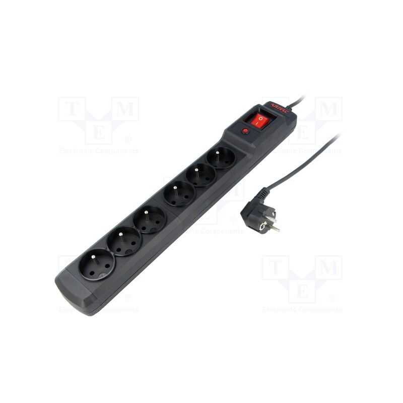 1 pcs x ARMAC - M6/15/CZ - Plug socket strip: protective, Sockets: 6, 250VAC, 10A, black