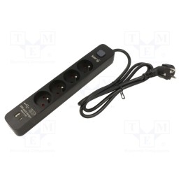 1 pcs x KERG - M02523 - Plug socket strip: protective, Sockets: 4, 230VAC, 16A, black, KERG