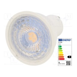 1 pcs x V-TAC - SKU 189 - LED lamp, warm white, GU10, 220/240VAC, 480lm, P: 6.5W, 38°, 3000K