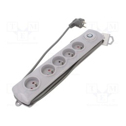 1 pcs x QOLTEC - 50270 - Plug socket strip: protective, Sockets: 5, 230VAC, 10A, grey