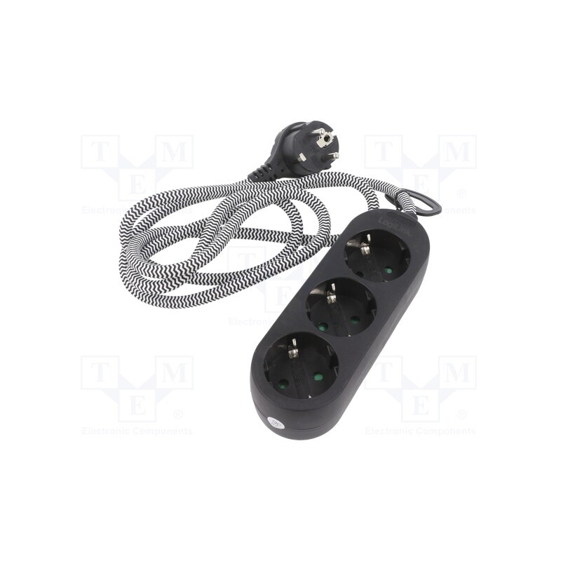 1 pcs x LOGILINK - LPS261 - Plug socket strip: supply, Sockets: 3, 250VAC, 16A, black, 1.5m