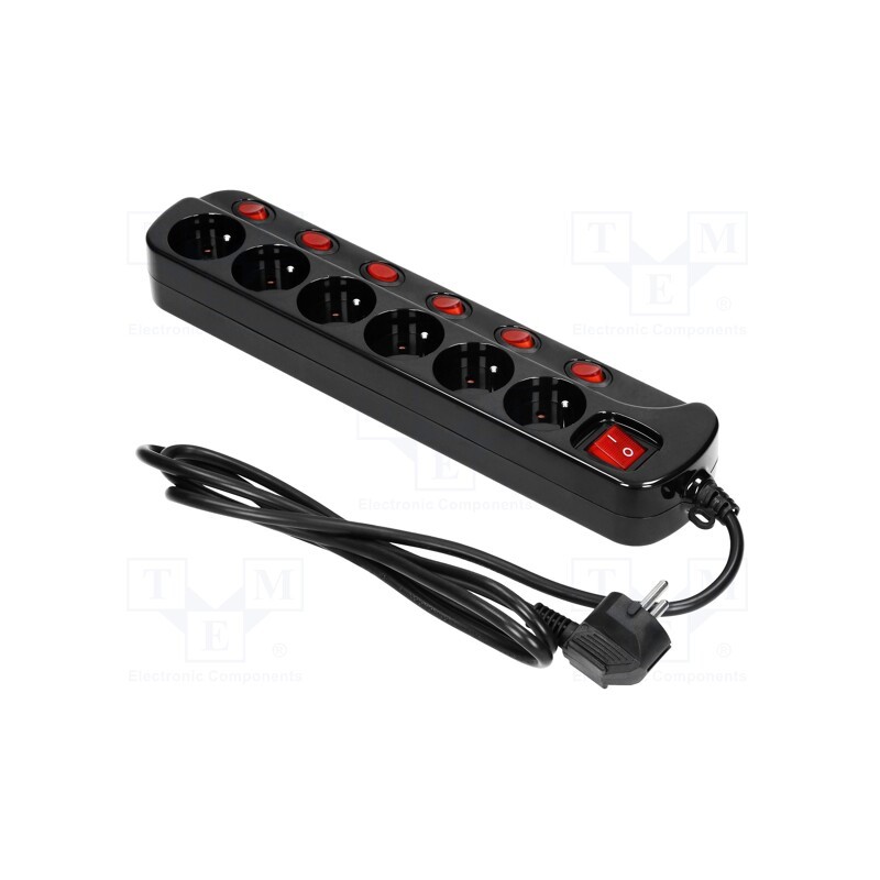 1 pcs x ORNO - OR-AE-13162/B/1,5M - Plug socket strip: protective, Sockets: 6, 230VAC, 10A, black, 1.5m