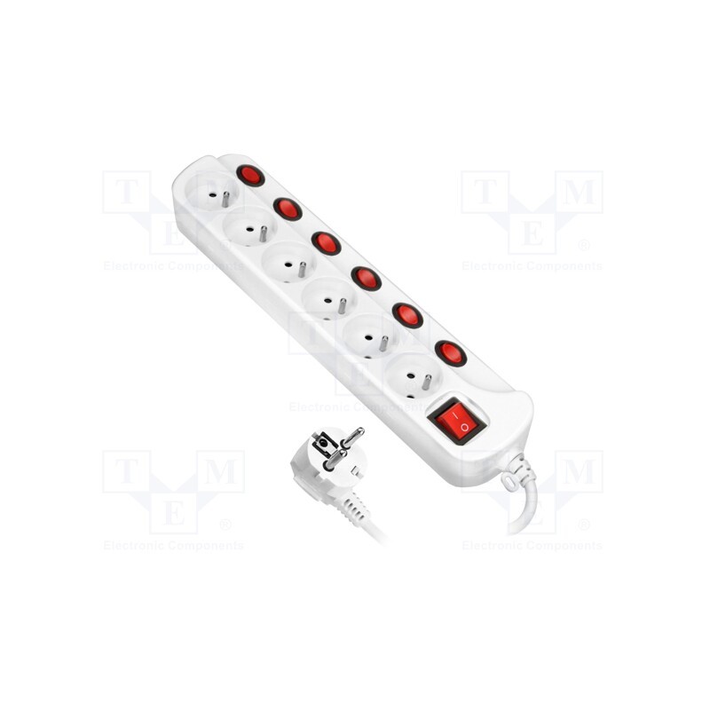 1 pcs x ORNO - OR-AE-13162/1,5M - Plug socket strip: protective, Sockets: 6, 230VAC, 10A, white, 1.5m