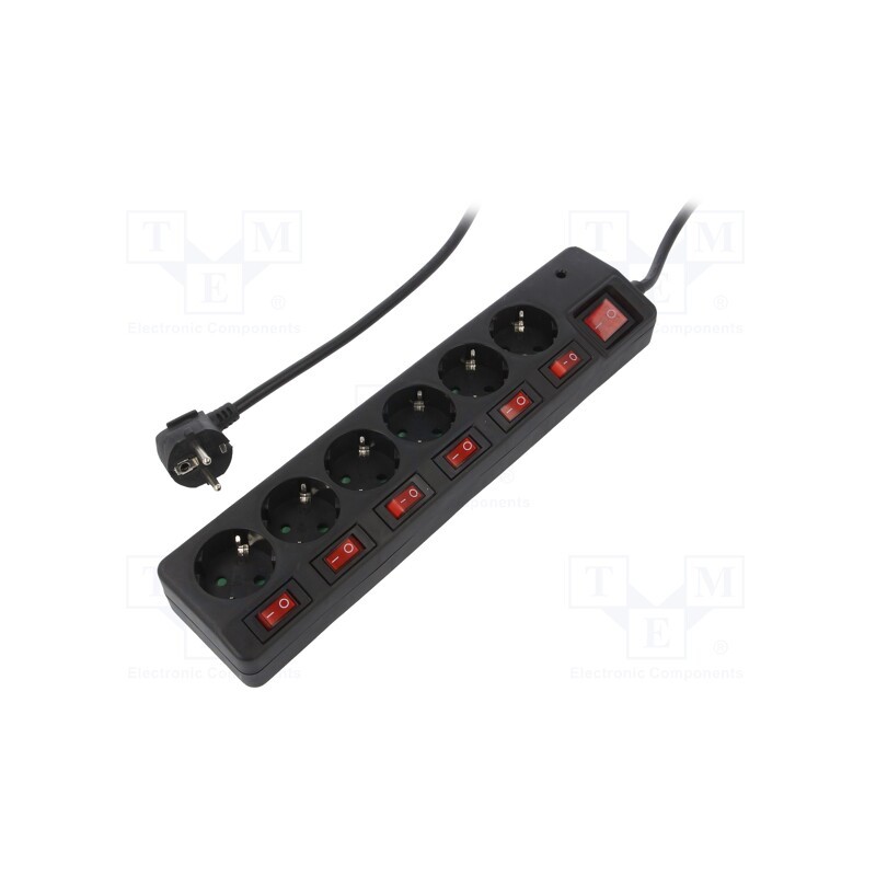 1 pcs x LOGILINK - LPS233 - Plug socket strip: supply, Sockets: 6, 250VAC, 16A, black, 1.5m