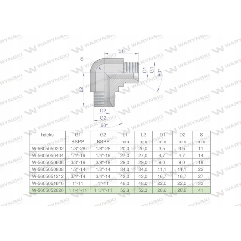Hydraulic elbow inch bb 1 1 4 bsp xw