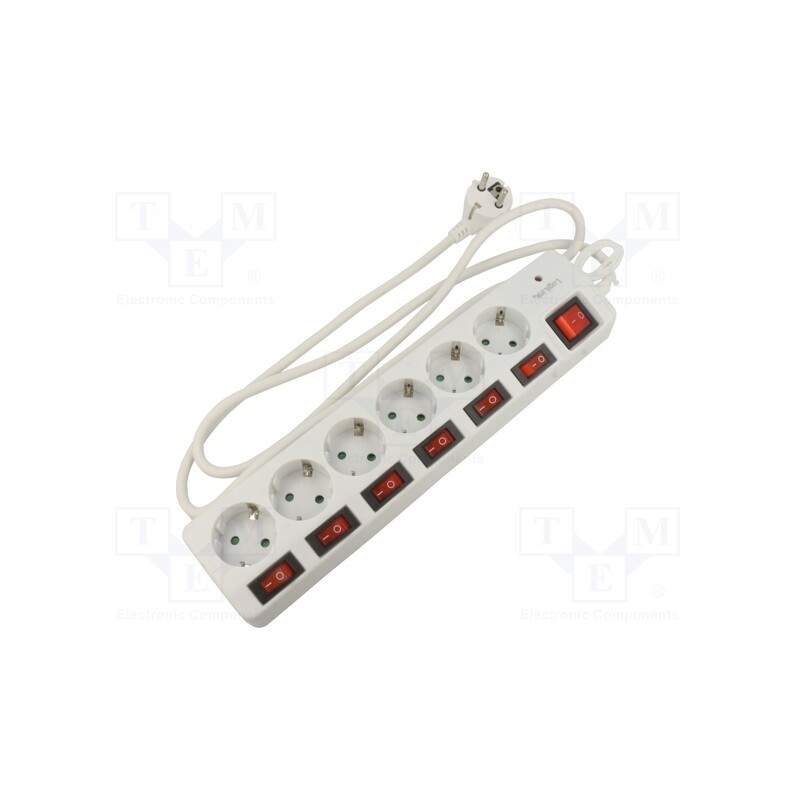 1 pcs x LOGILINK - LPS250 - Plug socket strip: supply, Sockets: 6, 250VAC, 16A, white, 1.5m