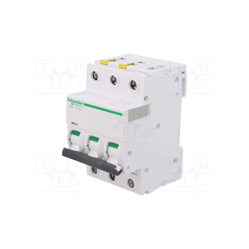 1 pcs x SCHNEIDER ELECTRIC - A9F03325 - Circuit breaker, 400VAC, Inom: 25A, Poles: 3, Charact: B, 6kA, IP20
