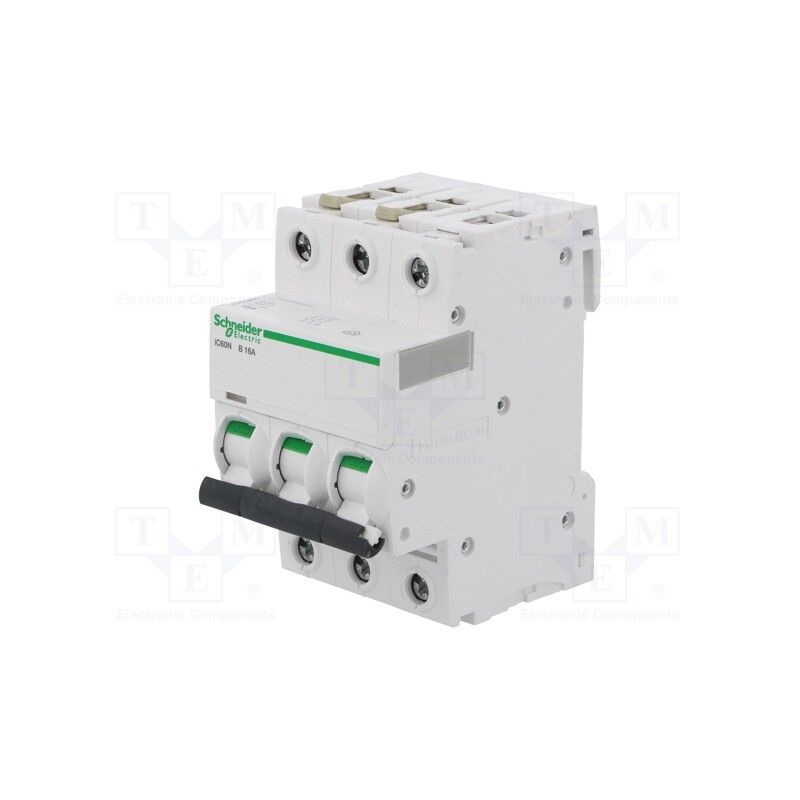 1 pcs x SCHNEIDER ELECTRIC - A9F03316 - Circuit breaker, 400VAC, Inom: 16A, Poles: 3, Charact: B, 6kA, IP20