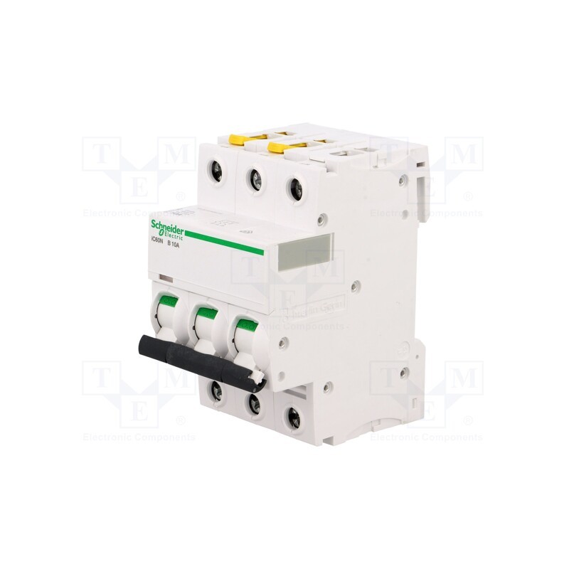 1 pcs x SCHNEIDER ELECTRIC - A9F03310 - Circuit breaker, 400VAC, Inom: 10A, Poles: 3, Charact: B, 6kA, IP20