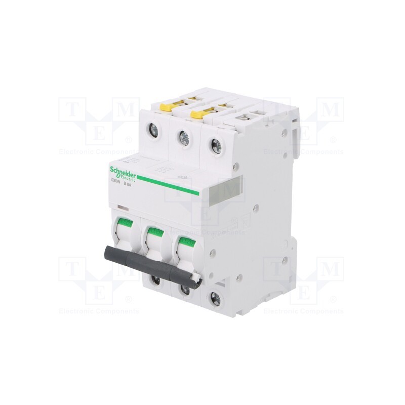 1 pcs x SCHNEIDER ELECTRIC - A9F03306 - Circuit breaker, 400VAC, Inom: 6A, Poles: 3, for DIN rail mounting