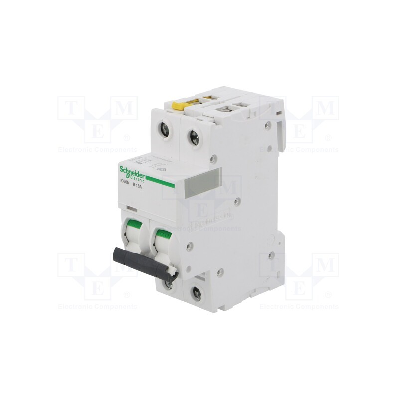 1 pcs x SCHNEIDER ELECTRIC - A9F03216 - Circuit breaker, 400VAC, Inom: 16A, Poles: 2, Charact: B, 6kA, IP20