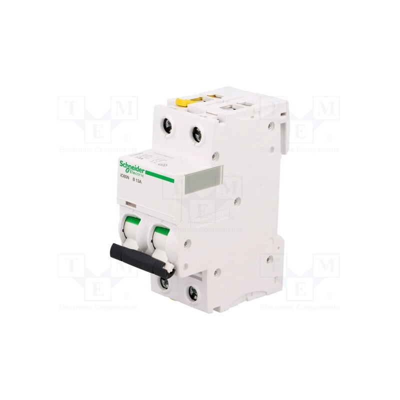1 pcs x SCHNEIDER ELECTRIC - A9F03213 - Circuit breaker, 400VAC, Inom: 13A, Poles: 2, Charact: B, 6kA, IP20