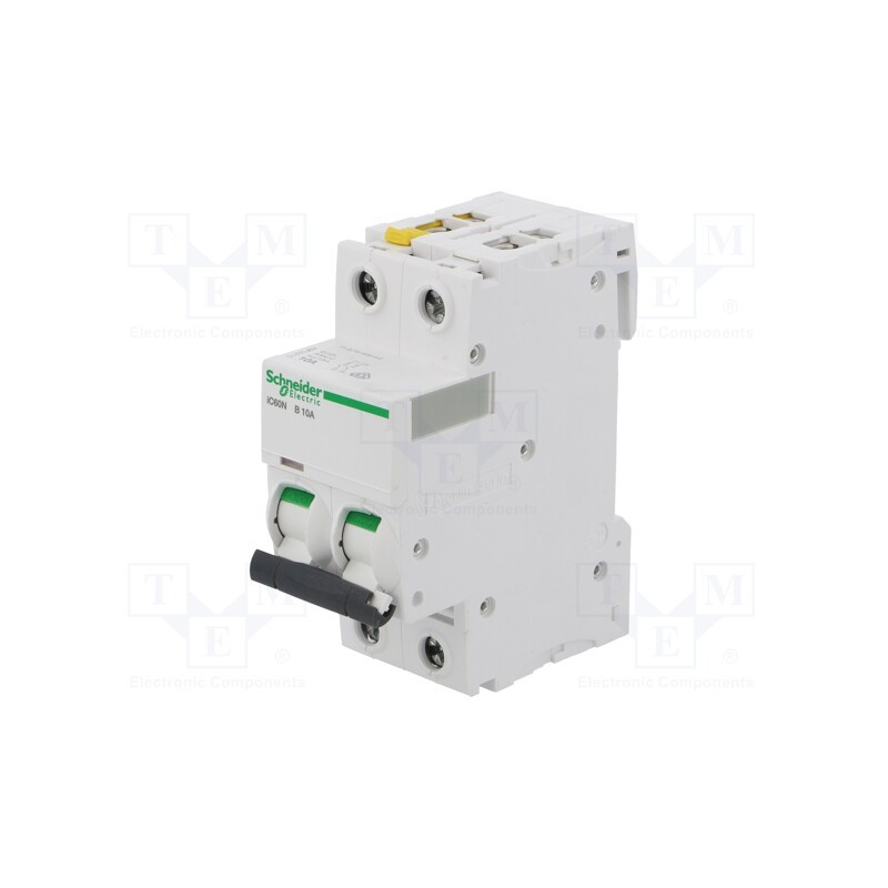 1 pcs x SCHNEIDER ELECTRIC - A9F03210 - Circuit breaker, 400VAC, Inom: 10A, Poles: 2, Charact: B, 6kA, IP20