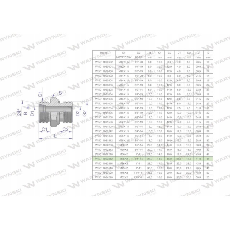 Hydraulic connection bb xge m36x2 28l2 28l x