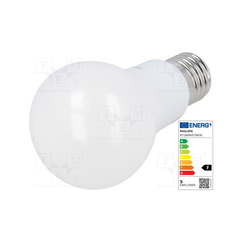 1 pcs x PHILIPS - 8718696579930 - LED lamp, white, E27, 230VAC, 470lm, P: 5W, 200°, 3000K, CRImin: 80