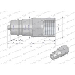 Hydraulic quick connector, plug M22x1, 5 female threads