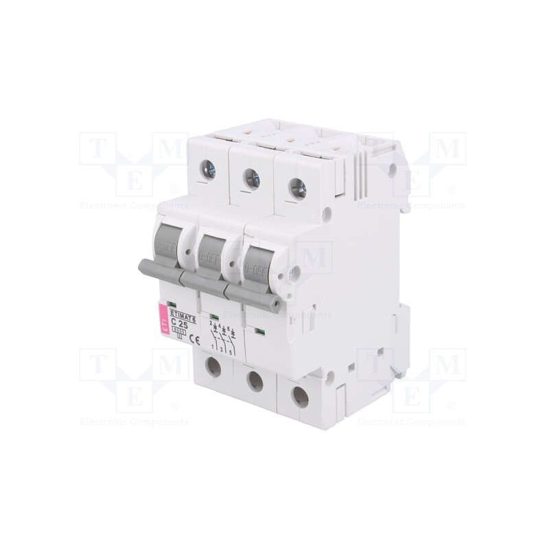 1 pcs x ETI POLAM - ETIMAT 6 3P C25 - Circuit breaker, 230/400VAC, Inom: 25A, Poles: 3, Charact: C, 6kA