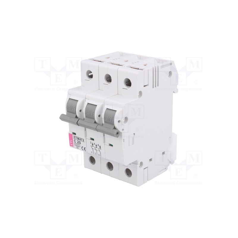 1 pcs x ETI POLAM - ETIMAT 6 3P C20 - Circuit breaker, 230/400VAC, Inom: 20A, Poles: 3, Charact: C, 6kA