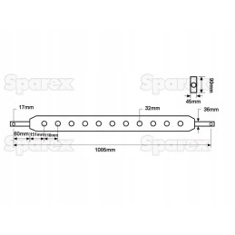 Category 3 drawbar, hole no. 7, 1085mm