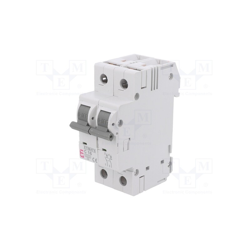 1 pcs x ETI POLAM - ETIMAT 6 2P C16 - Circuit breaker, 230/400VAC, Inom: 16A, Poles: 2, Charact: C, 6kA