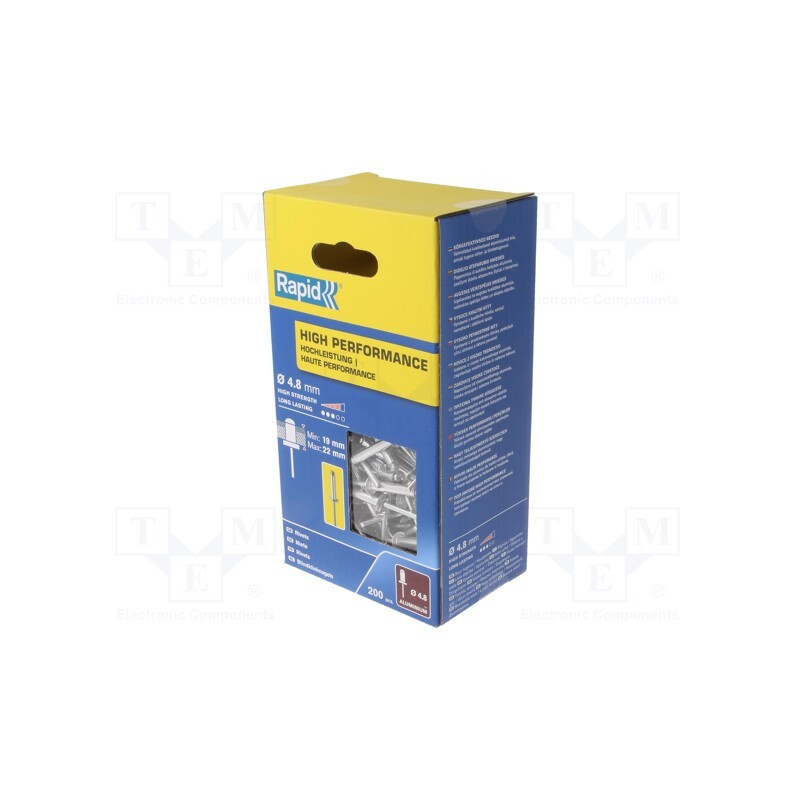 1 pcg x RAPID - 5001440 - Rivet, aluminium, Rivet diam: 4.8mm, L.rivet: 25mm, 200pcs.