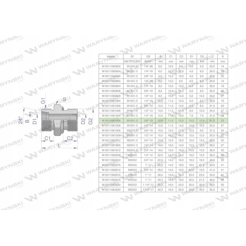 Hydraulic connection bb xge m18x1 5 12l x 3 8