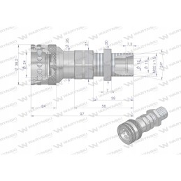 Hydraulic quick connector, long socket, M22x1, 5 threads