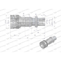 Hydraulic quick connector, long socket, M22x1, 5 threads
