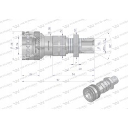 Hydraulic quick connector, long socket, M20x1, 5 studs