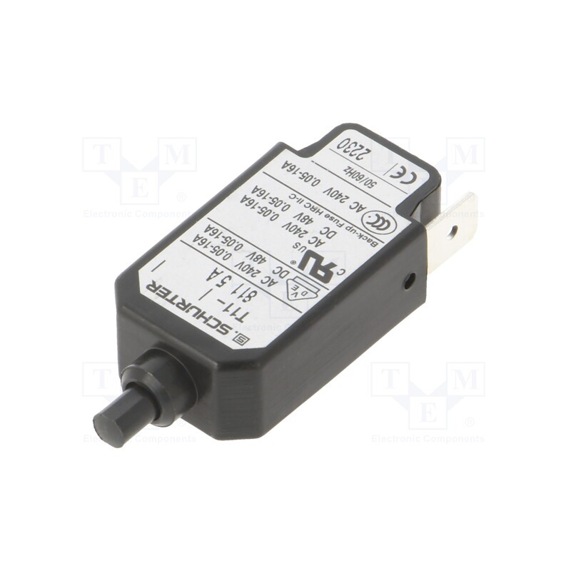 1 pcs x SCHURTER - 4400.0114 - Circuit breaker, Urated: 240VAC, 48VDC, 5A, SPST, Poles: 1, DROP-IN