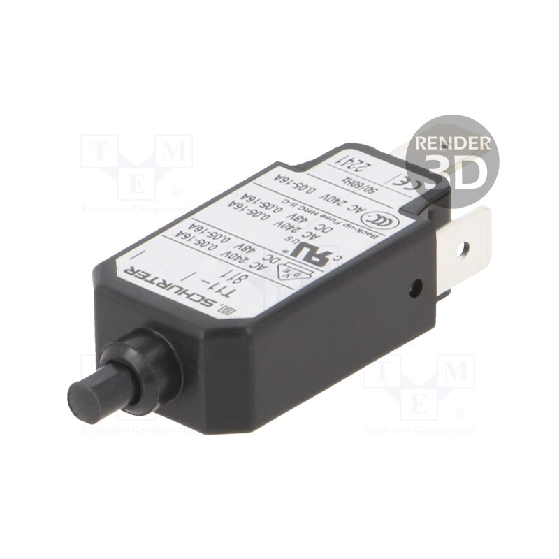 1 pcs x SCHURTER - 4400.012 - Circuit breaker, Urated: 240VAC, 48VDC, 5.5A, SPST, Poles: 1, Ø9.6mm
