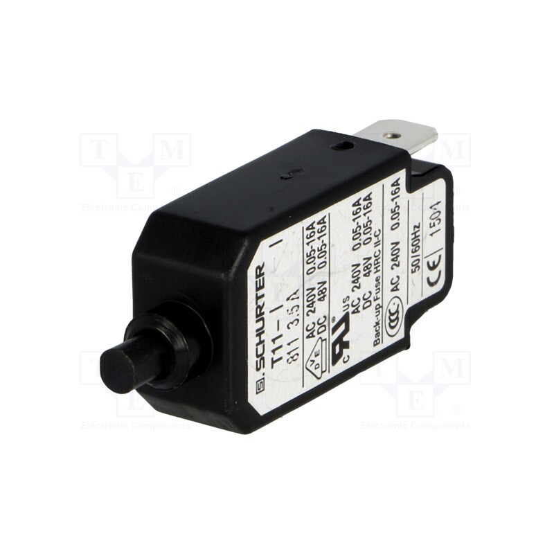 1 pcs x SCHURTER - 4400.0121 - Circuit breaker, Urated: 240VAC, 48VDC, 3.5A, SPST, Poles: 1, Ø9.6mm