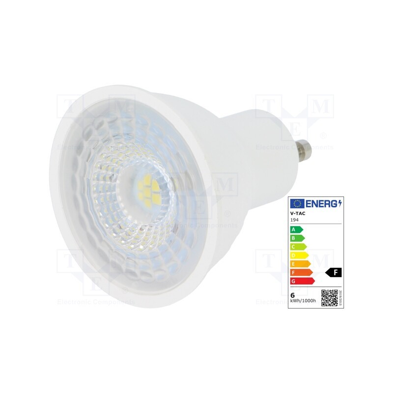 1 pcs x V-TAC - SKU 194 - LED lamp, cool white, GU10, 220/240VAC, 480lm, P: 6.5W, 110°, 6400K