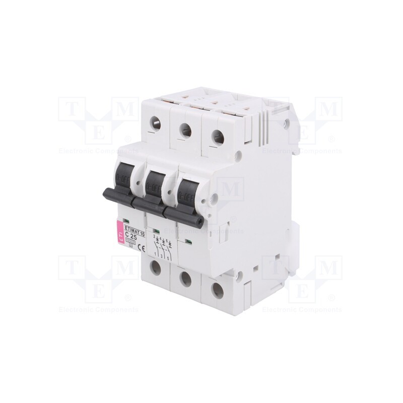 1 pcs x ETI POLAM - ETIMAT 10 3P C25 - Circuit breaker, 230/400VAC, Inom: 25A, Poles: 3, Charact: C, 10kA