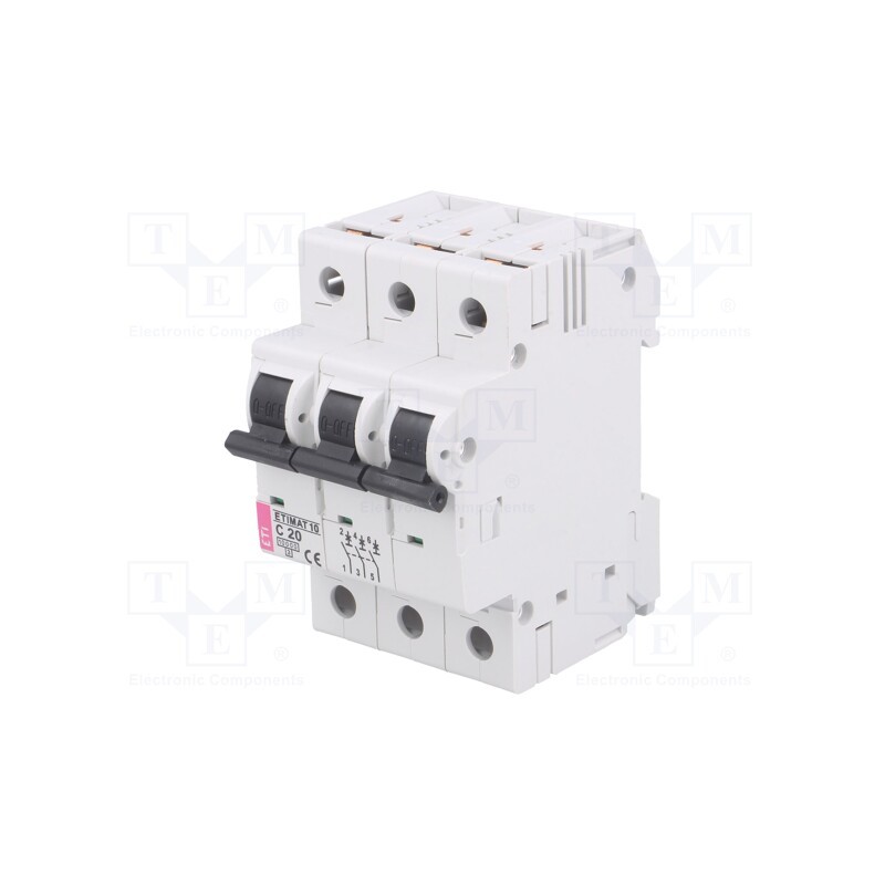 1 pcs x ETI POLAM - ETIMAT 10 3P C20 - Circuit breaker, 230/400VAC, Inom: 20A, Poles: 3, Charact: C, 10kA