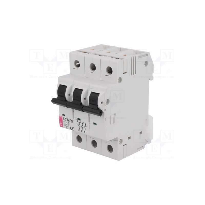 1 pcs x ETI POLAM - ETIMAT 10 3P C16 - Circuit breaker, 230/400VAC, Inom: 16A, Poles: 3, Charact: C, 10kA