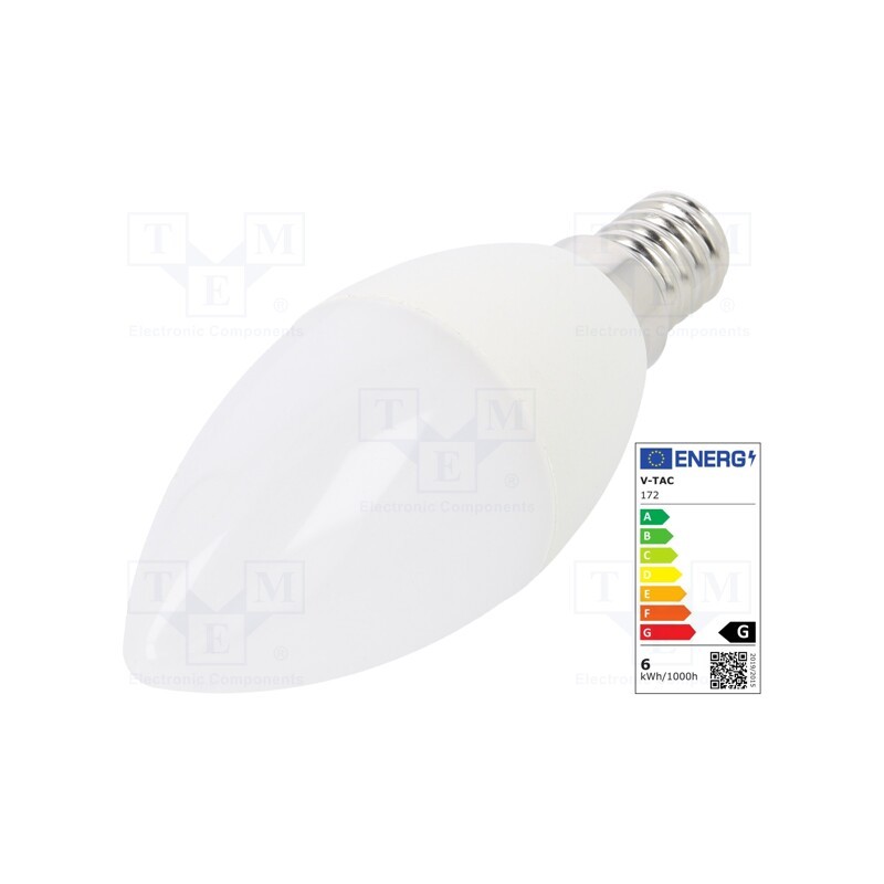 1 pcs x V-TAC - SKU 172 - LED lamp, neutral white, E14, 220/240VAC, 470lm, P: 5.5W, 200°