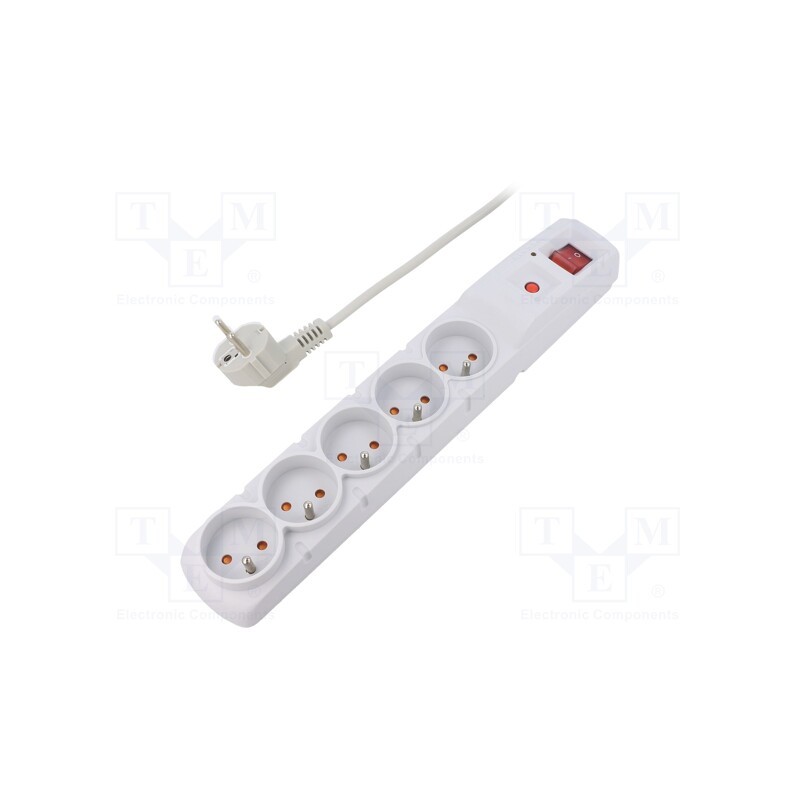 1 pcs x HSK DATA - ACAR F5 1.5M GREY - Plug socket strip: protective, Sockets: 5, 230VAC, 10A, grey