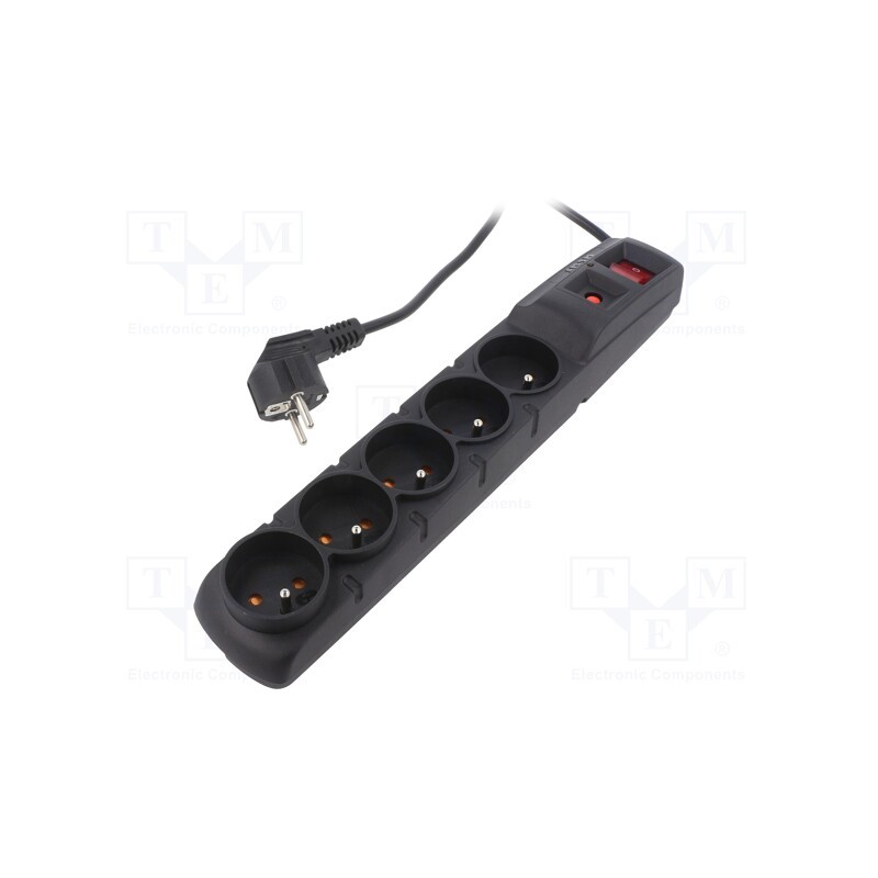 1 pcs x HSK DATA - ACAR F5 1.5M BLACK - Plug socket strip: protective, Sockets: 5, 230VAC, 10A, black