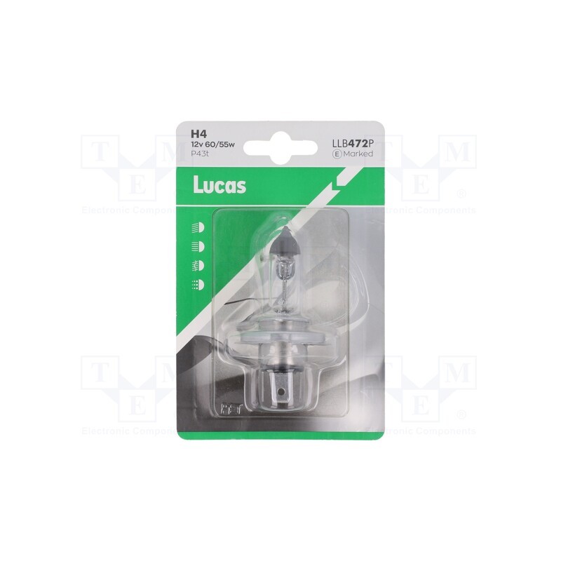 1 pcs x LUCAS - LLB472P - Filament lamp: automotive, P43t, transparent, 12V, 60/55W, LLB