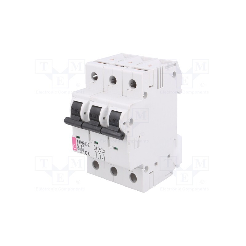 1 pcs x ETI POLAM - ETIMAT 10 3P B16 - Circuit breaker, 230/400VAC, Inom: 16A, Poles: 3, Charact: B, 10kA