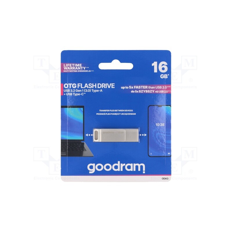 1 pcs x GOODRAM - ODA3-0160S0R11 - Pendrive, USB 3.2, 16GB, R: 60MB/s, W: 20MB/s, USB A, silver
