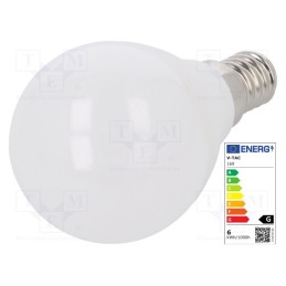 1 pcs x V-TAC - SKU 169 - LED lamp, neutral white, E14, 220/240VAC, 470lm, P: 5.5W, 180°