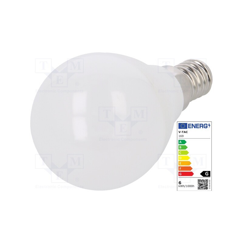 1 pcs x V-TAC - SKU 169 - LED lamp, neutral white, E14, 220/240VAC, 470lm, P: 5.5W, 180°