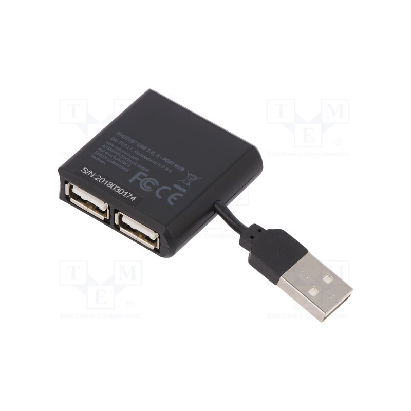 1 pcs x DIGITUS - DA-70217 - Hub USB, DC,USB A socket x4,USB A plug, USB 2.0, black, 480Mbps