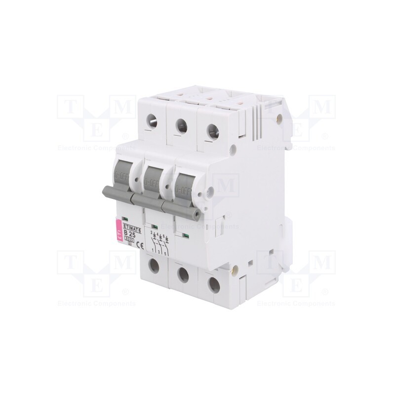 1 pcs x ETI POLAM - ETIMAT 6 3P B25 - Circuit breaker, 230/400VAC, Inom: 25A, Poles: 3, Charact: B, 6kA