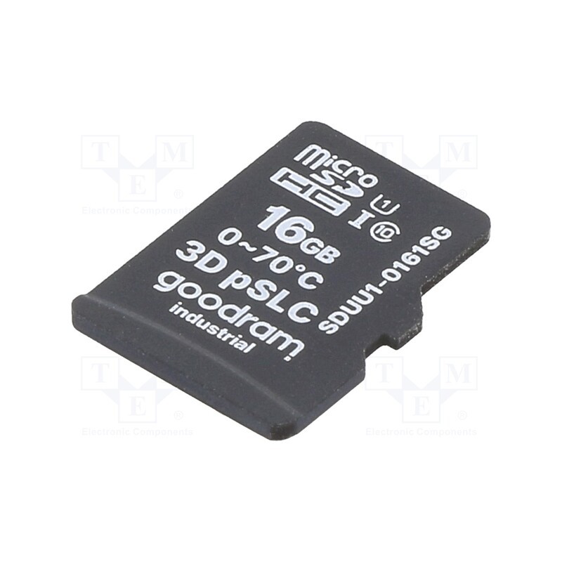 1 pcs x GOODRAM INDUSTRIAL - SDUU1-0161SG - Memory card, industrial, 3D pSLC,microSD, UHS I U1, 16GB, 0÷70°C