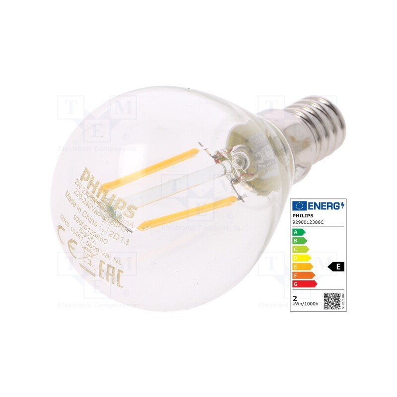 1 pcs x PHILIPS - 8718699777555 - LED lamp, warm white, E14, 230VAC, 250lm, P: 2W, 2700K, CRImin: 80