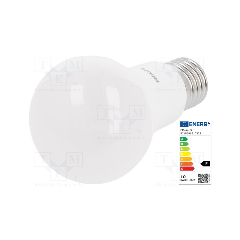 1 pcs x PHILIPS - 8718696510322 - LED lamp, neutral white, E27, 230VAC, 1055lm, P: 10W, 200°, 4000K